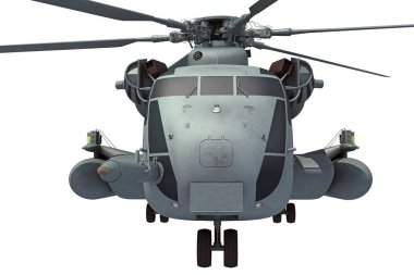 Askeri nakliye helikopteri. Beyaz arka planda 3D görüntüleme modeli.