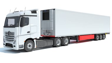 Buzdolabı Römorku 'na sahip Kamyon beyaz arkaplanda 3D görüntüleme modeli