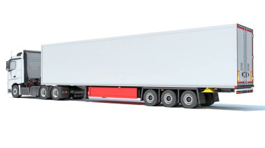 Buzdolabı Römorku 'na sahip Kamyon beyaz arkaplanda 3D görüntüleme modeli