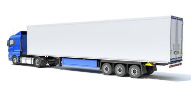 Buzdolabı Römorku 'na sahip Kamyon beyaz arkaplanda 3D görüntüleme modeli
