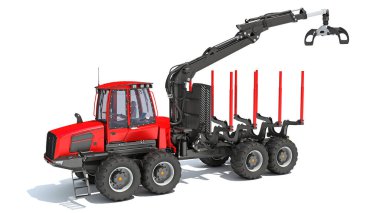 Forestry Forwarder 3D görüntüleme modeli beyaz arkaplanda