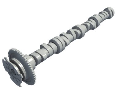 Araç Motoru Camshaft 3D görüntüleme modeli beyaz arkaplanda