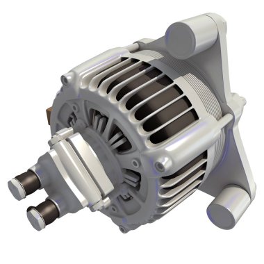 Araç Alternatörü beyaz arkaplanda 3B görüntüleme modeli
