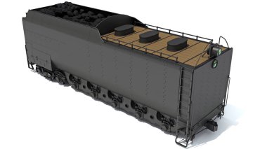 Buharlı Kömür Treni İhale Aracı beyaz arka planda 3D modelleme