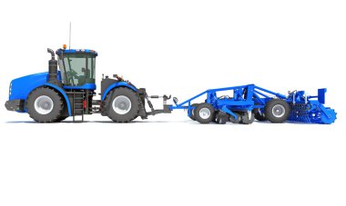 Kompakt Disk Harrow 3D tarama modeline sahip tarım traktörü beyaz arkaplanda