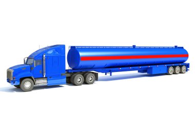 Tank karavanı olan ağır kamyon beyaz arkaplanda 3D görüntüleme modeli