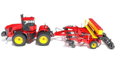 Kompakt Disk Harrow 3D tarama modeline sahip tarım traktörü beyaz arkaplanda