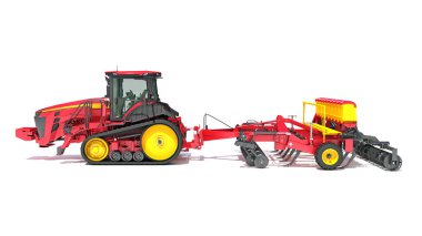 Kompakt Disk Harrow 3D tarama modeline sahip tarım traktörü beyaz arkaplanda