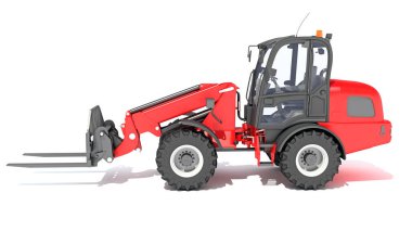 Telehandler ağır inşaat makineleri beyaz arkaplan üzerinde 3B oluşturma modeli