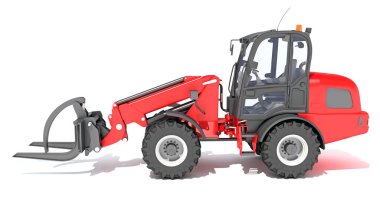 Telehandler ağır inşaat makineleri beyaz arkaplan üzerinde 3B oluşturma modeli