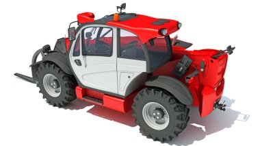 Telehandler ağır inşaat makineleri beyaz arkaplan üzerinde 3B oluşturma modeli
