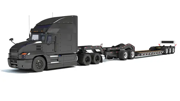 Alt Düzey Platform Römorku olan yarı Kamyon beyaz arkaplanda 3D görüntüleme modeli