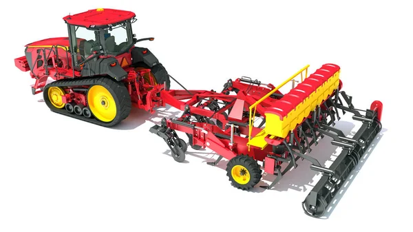 Farm Tractor with Compact Disc Harrow 3D rendering model on white background