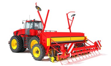 Kompakt Disk Harrow 3D tarama modeline sahip tarım traktörü beyaz arkaplanda
