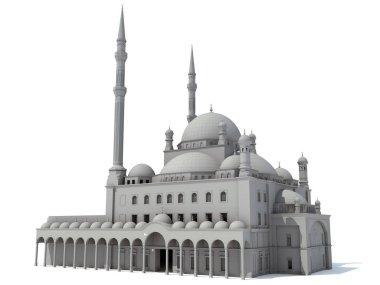 Cami Dini Binası beyaz arka planda 3D oluşturma modeli