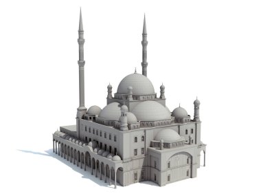 Cami Dini Binası beyaz arka planda 3D oluşturma modeli