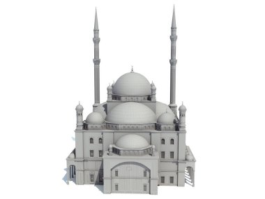 Cami Dini Binası beyaz arka planda 3D oluşturma modeli
