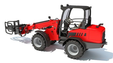 Telehandler ağır inşaat makineleri beyaz arkaplan üzerinde 3B oluşturma modeli