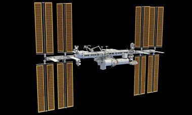 Uluslararası Uzay İstasyonu ISS 3D siyah arkaplan görüntüleme modeli