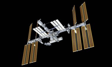 Uluslararası Uzay İstasyonu ISS 3D siyah arkaplan görüntüleme modeli
