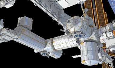 Uluslararası Uzay İstasyonu ISS 3D siyah arkaplan görüntüleme modeli