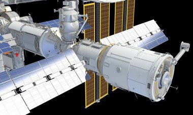Uluslararası Uzay İstasyonu ISS 3D siyah arkaplan görüntüleme modeli
