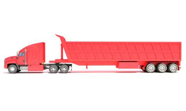 Tipper Römorku ile yarı kamyon beyaz arkaplan üzerinde 3D görüntüleme modeli