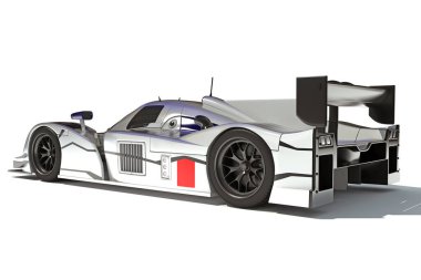 Beyaz arkaplanda yarış arabası 3D görüntüleme modeli