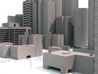 Şehir Binaları beyaz arkaplandaki 3D görüntüleme modeli