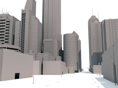 Şehir Binaları beyaz arkaplandaki 3D görüntüleme modeli