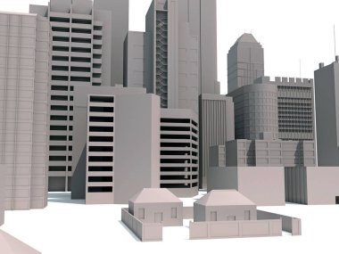 Şehir Binaları beyaz arkaplandaki 3D görüntüleme modeli