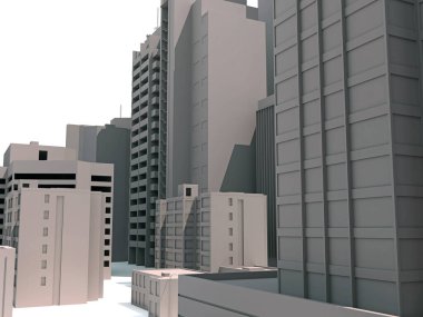 Şehir Binaları beyaz arkaplandaki 3D görüntüleme modeli