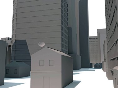 Şehir Binaları beyaz arkaplandaki 3D görüntüleme modeli