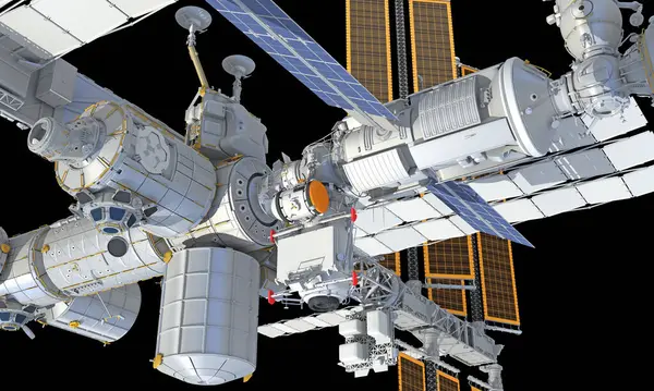 Uluslararası Uzay İstasyonu ISS 3D siyah arkaplan görüntüleme modeli