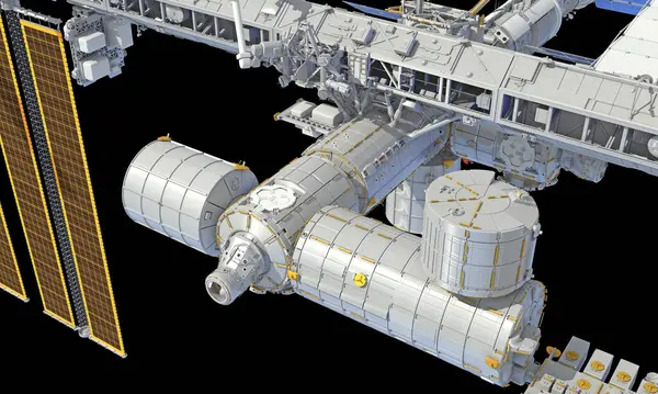 International Space Station ISS 3D rendering model on black background