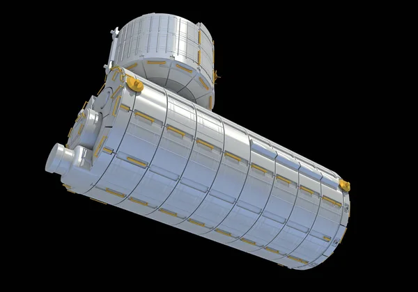 Iss Nemzetközi Űrállomás Szolgáltatási Modulja Renderelési Modell Fekete Háttérrel Stock Fotó
