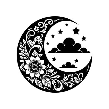Çiçek Motifli Serbest Vektör Hilal Ay Tasarımı