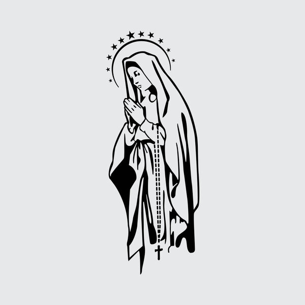 Черно-белый векторный дизайн Богоматери Гваделупской