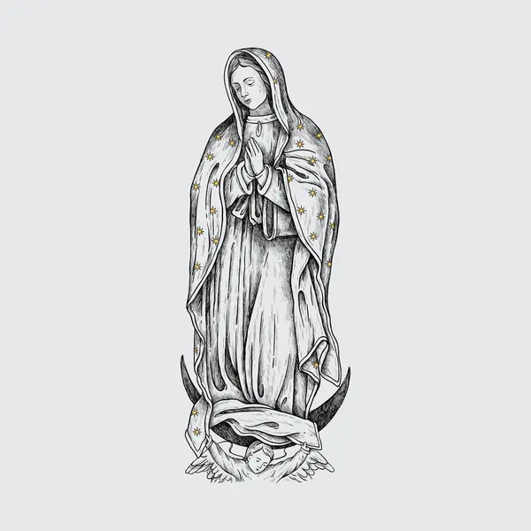 Guadalupe ile evlenen kadın siyah-beyaz vektör tasarımı