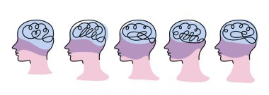 Illustration of head and brain hand drawn in continuous line style.