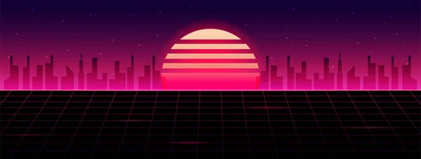 stock vector Background in cyberpunk style. Neon vector color design, future city sunset.