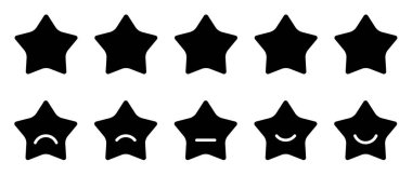 Farklı ifadelere sahip beş yıldızlı düz simge tasarımı, İnternet 'te müşteri değerlendirme kavramı