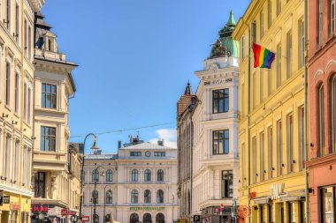 Oslo, Norveç - Temmuz 2022: Yaz mevsiminde şehir ve binaların manzarası çok güzel, HDR Image