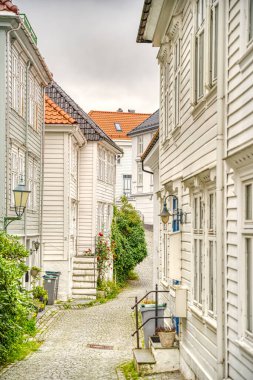 Bergen, Norrway - Ağustos 2022: Yaz mevsimi, HDR İmaj Tarihi Sanayi