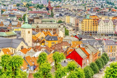 Bergen, Norrway - Ağustos 2022: Yaz mevsimi, HDR İmaj Tarihi Sanayi