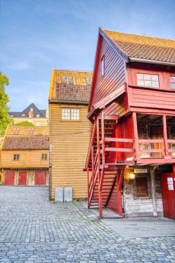 Bergen, Norrway - Ağustos 2022: Yaz mevsimi, HDR İmaj Tarihi Sanayi