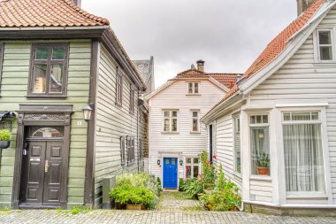 Bergen, Norrway - Ağustos 2022: Yaz mevsimi, HDR İmaj Tarihi Sanayi