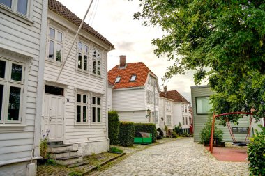 Bergen, Norrway - Ağustos 2022: Yaz mevsimi, HDR İmaj Tarihi Sanayi