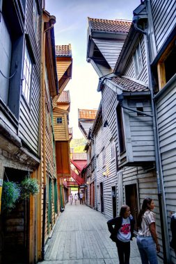 Bergen, Norrway - Ağustos 2022: Yaz mevsimi, HDR İmaj Tarihi Sanayi