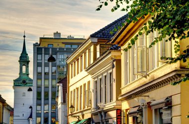 Bergen, Norrway - Ağustos 2022: Yaz mevsimi, HDR İmaj Tarihi Sanayi